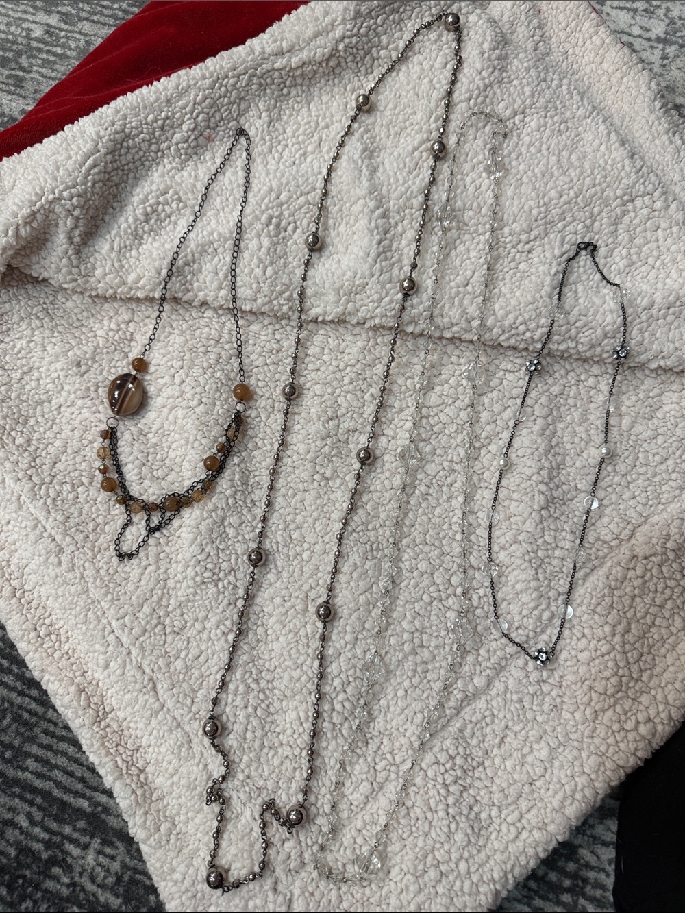 Silver-Tone Layered Beaded Necklace Set in Brown and Silver